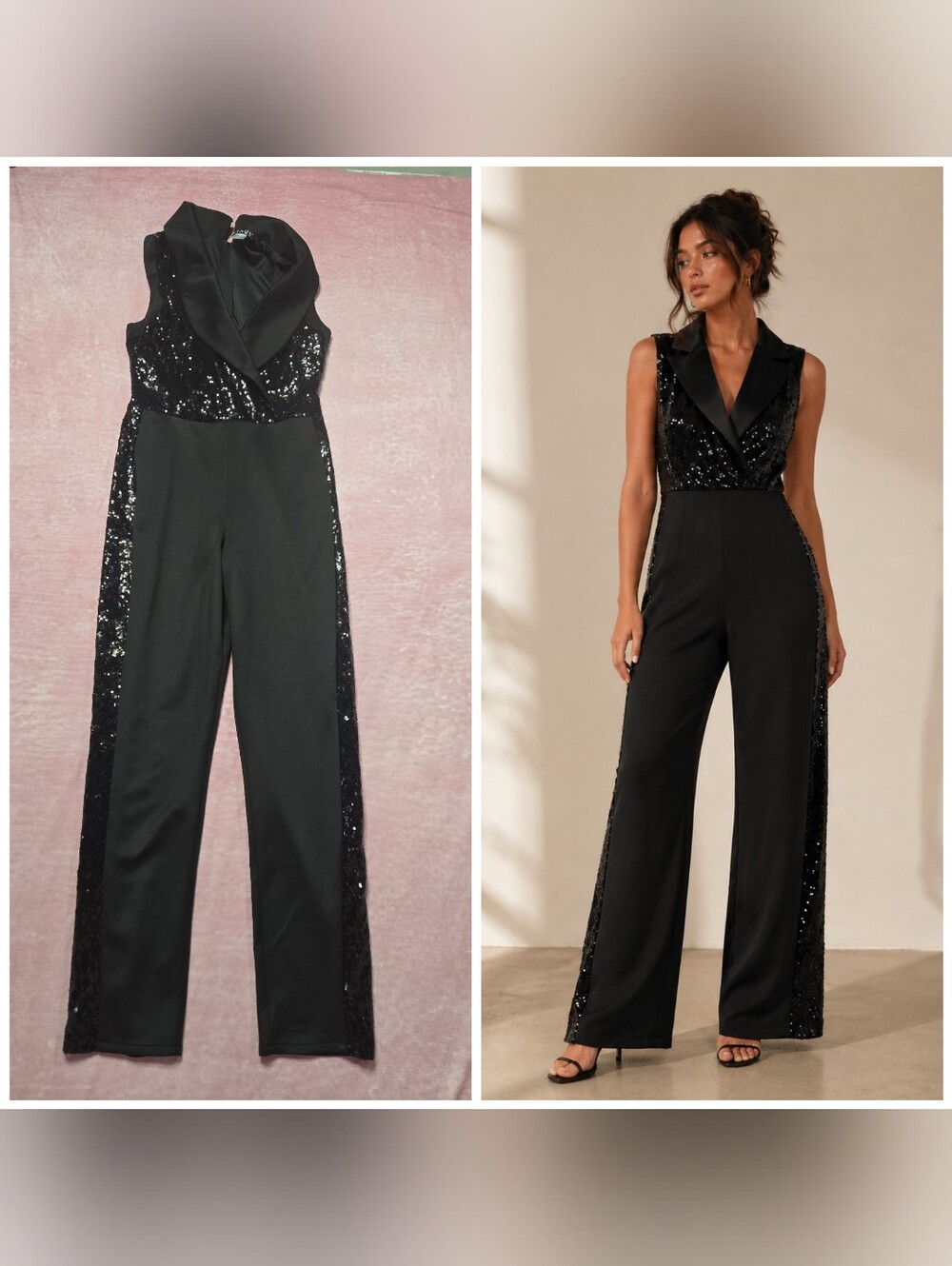 Venus Black Sequin Dressy Stretch Cocktail Jumpsuit Size Small